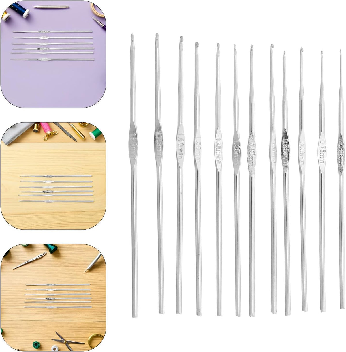 12 Piece Stainless Steel Crochet Hook Kit for Fine Thread