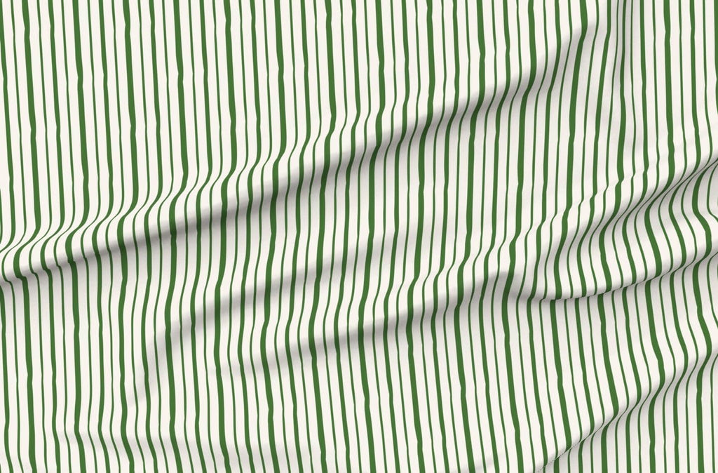 Spoonflower Fabric Green Stripe Cream Simple Hand on Essex Linen