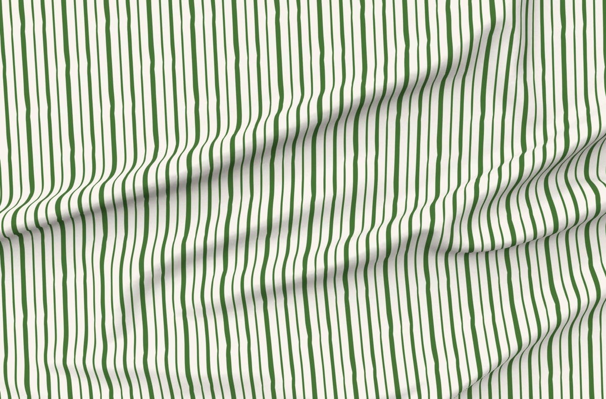 Spoonflower Fabric Green Stripe Cream Simple Hand on Essex Linen