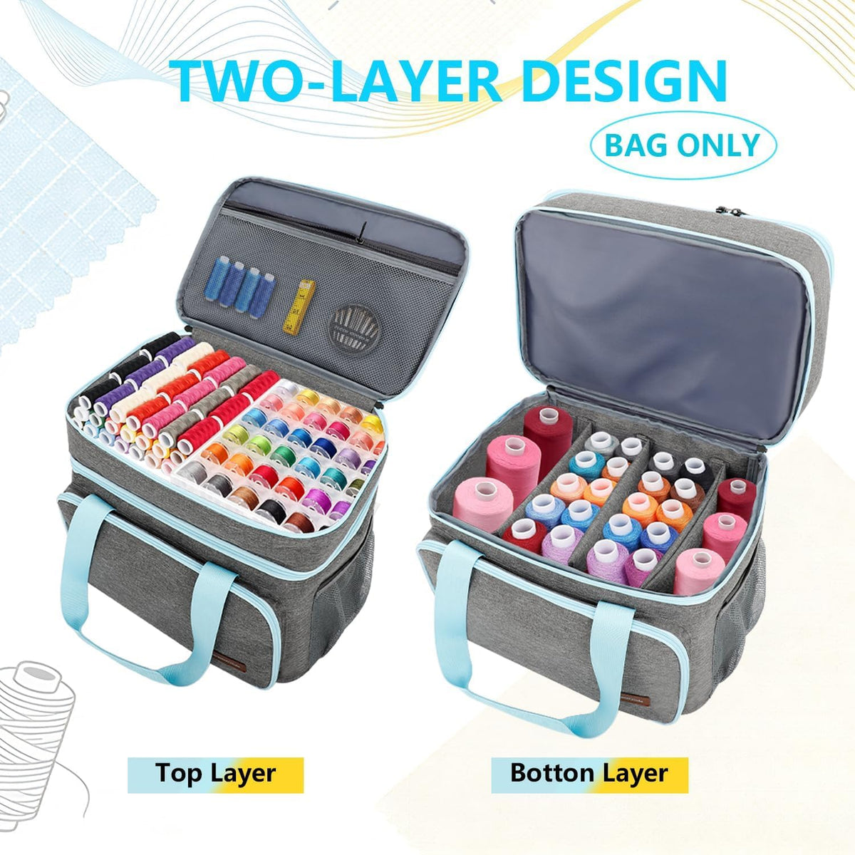 Sewing Supplies Organizer, Double-Layer Storage Bag with Detachable