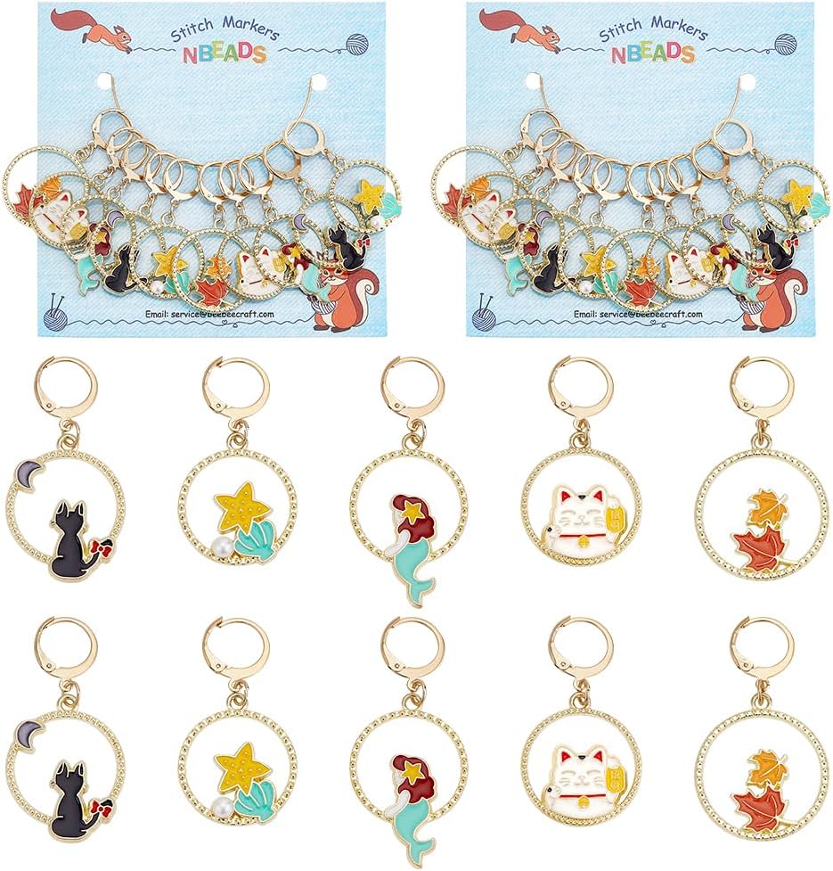 NBEADS 20 Pcs Round Ring Animal Stitch Markers, Alloy Enamel Crochet
