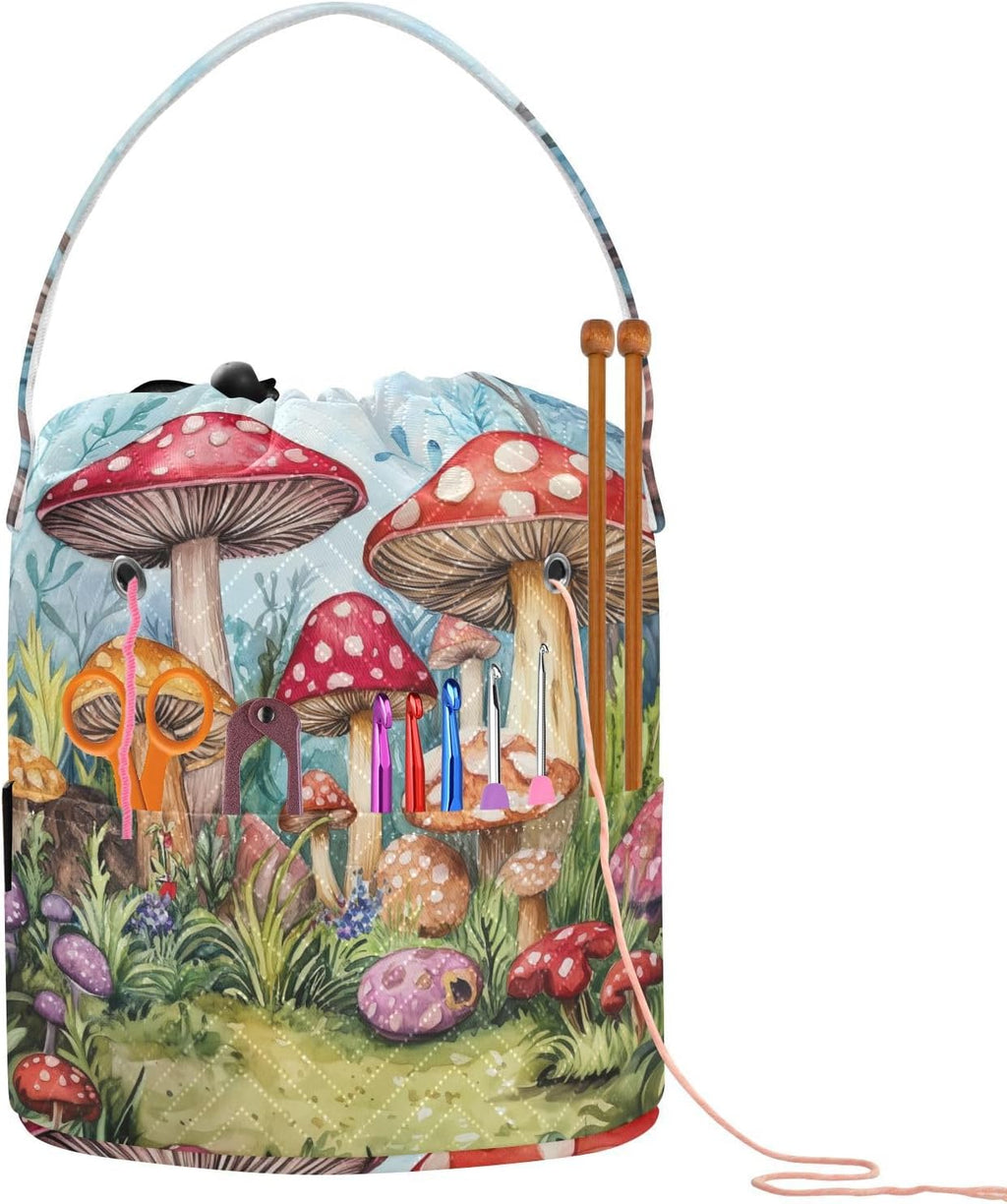 Fustylead Watercolor Colorful Mushrooms in Forest Large Yarn Storage