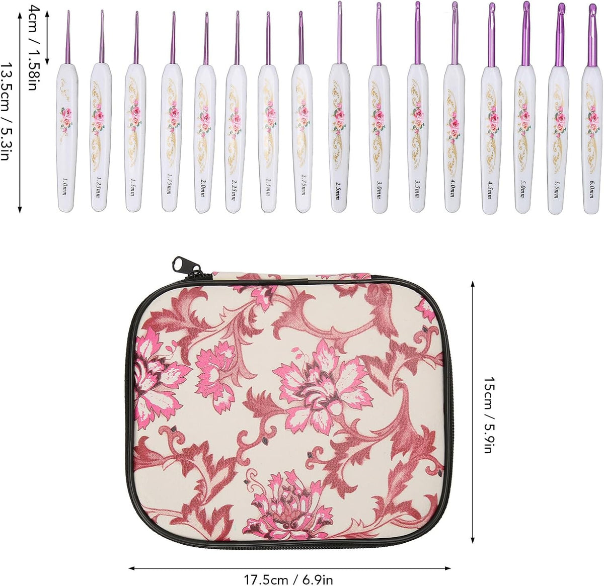 16pcs Ergonomic Crochet Hooks Set, Aluminum Needles with Comfort Grip