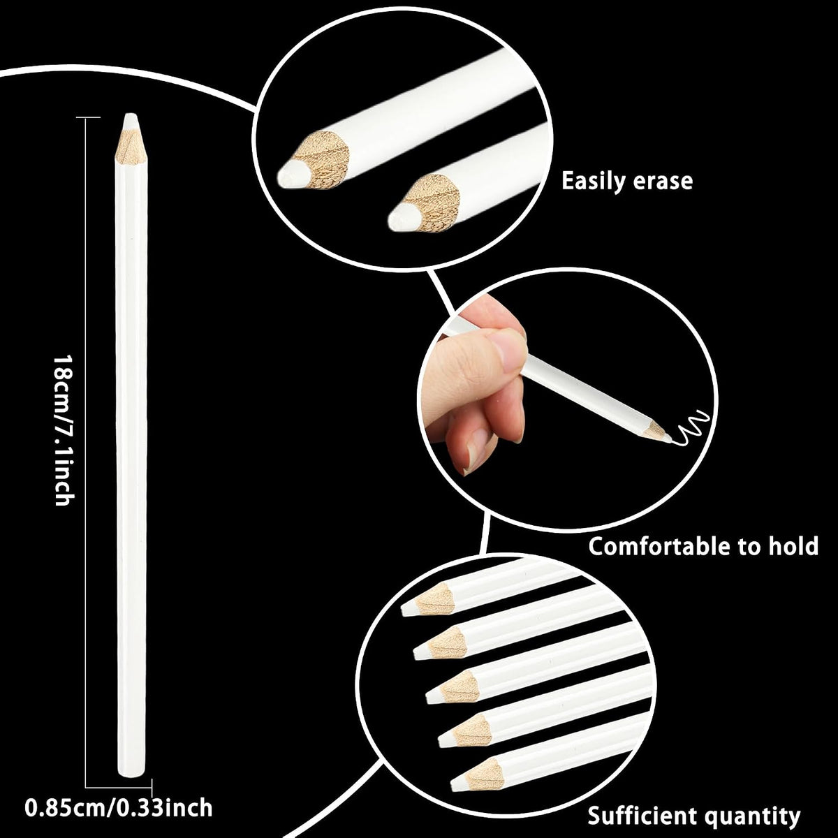 60 Pack White Pencils Water Soluble Fabric Pencils White Washable