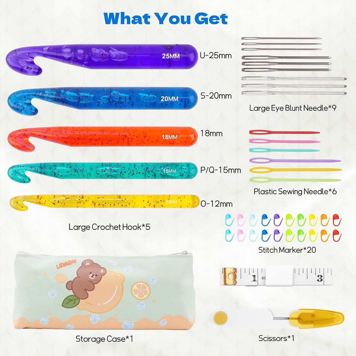 BsHooker 43Pcs Crochet Hooks Set,Plastic Crystal Crochet Hook with