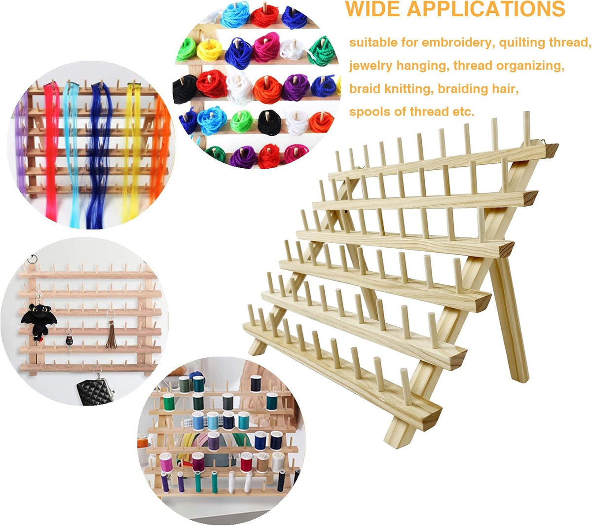 wennuo 60 Spools Wooden Thread Rack/Braiding Hair Rack/Thread Holder