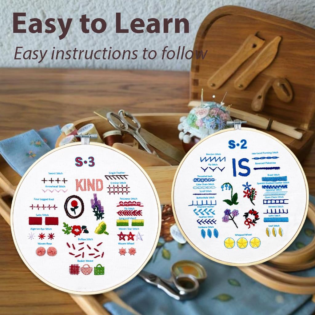 Sutesloly Embroidery Kit for Beginners Adults, 3 Sets Learn to Floral