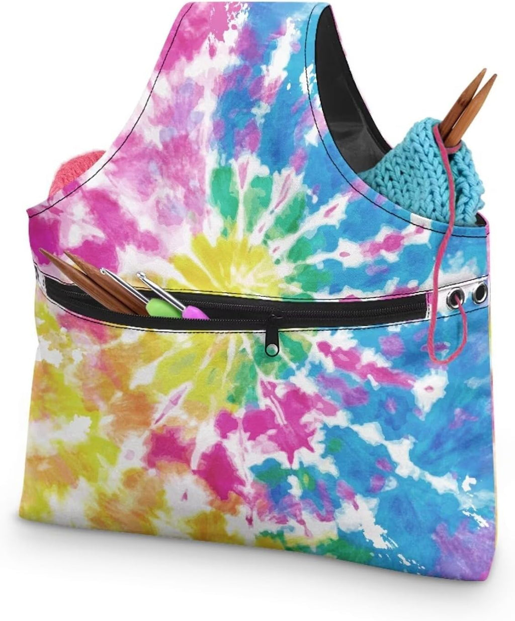 ASQVTIFE Rainbow Tie Dye Yarn Bag Needlework Tool Tote Bag Tie Dye