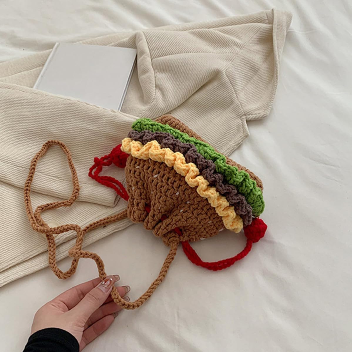 Knit Drawstring Crossbody Bag for Women, Compact Woven Purse for