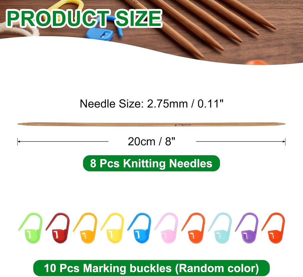 PATIKIL 8 Pcs Bamboo Double Pointed Knitting Needles Set 2.75mm 8"
