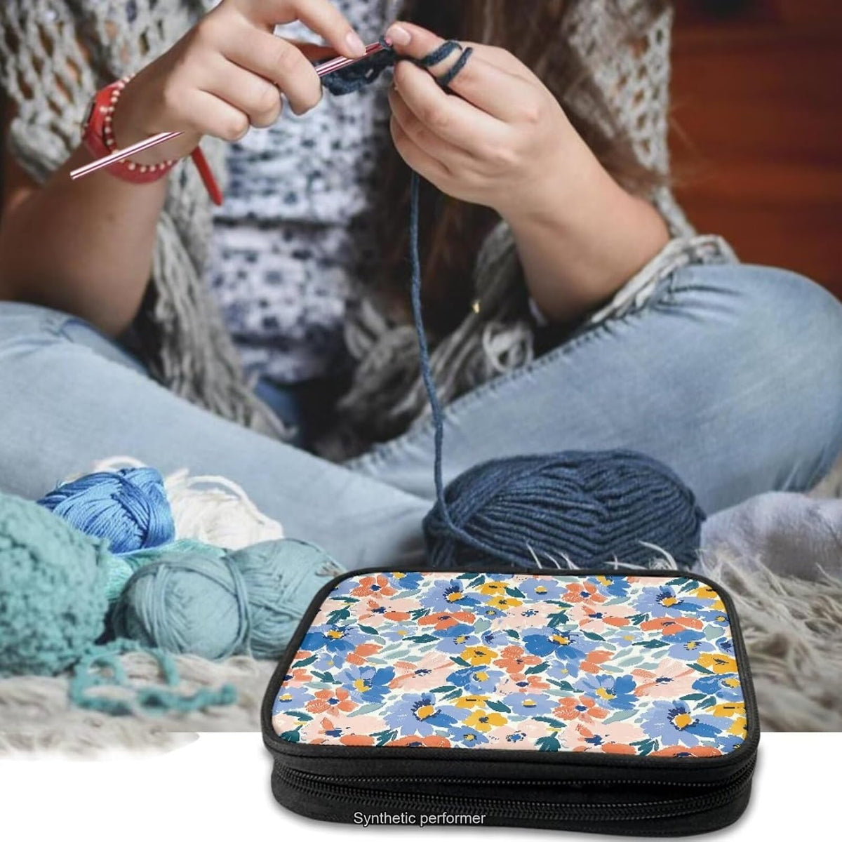 Havibep Colorful Floral Crochet Hook Case Knitting Needle Storage