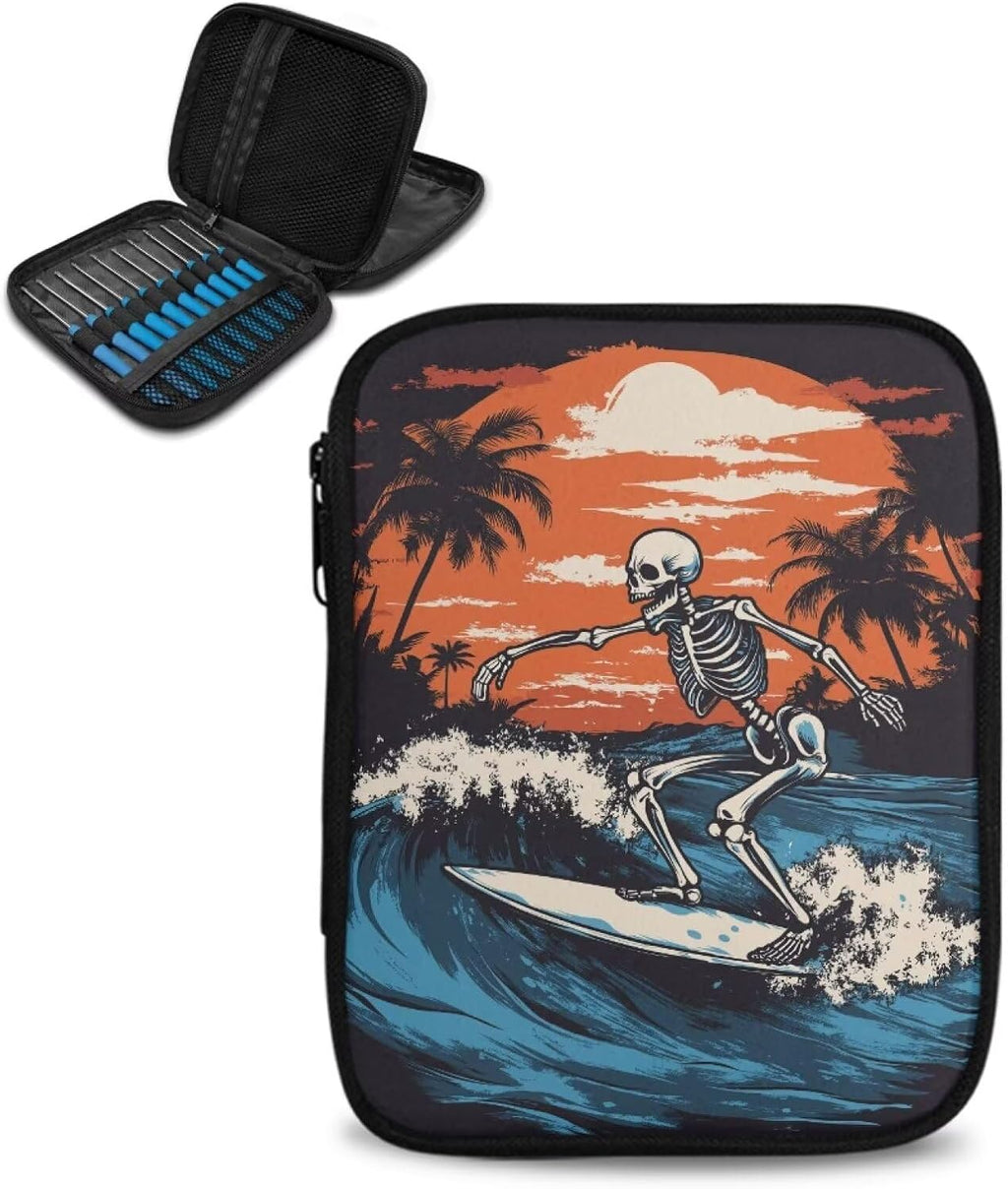 Xsehusvy Skull Palm Tree Empty Crochet Hook Case Wear Resistant Fabric