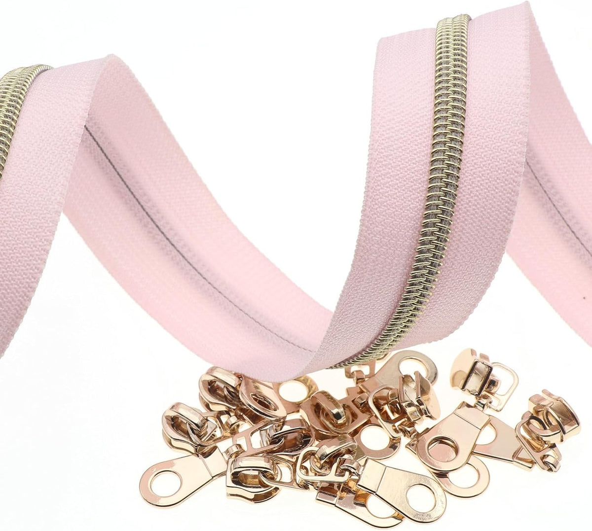 Leekayer #5 Nylon Zippers Bulk 5 Yards Light Gold Teeth Zipper Pink