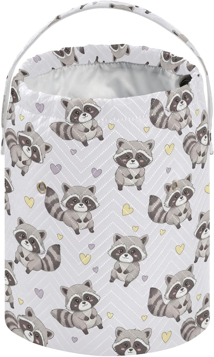 Cute Animals Raccoon White Crochet Bag Organizer Portable Yarn Storage