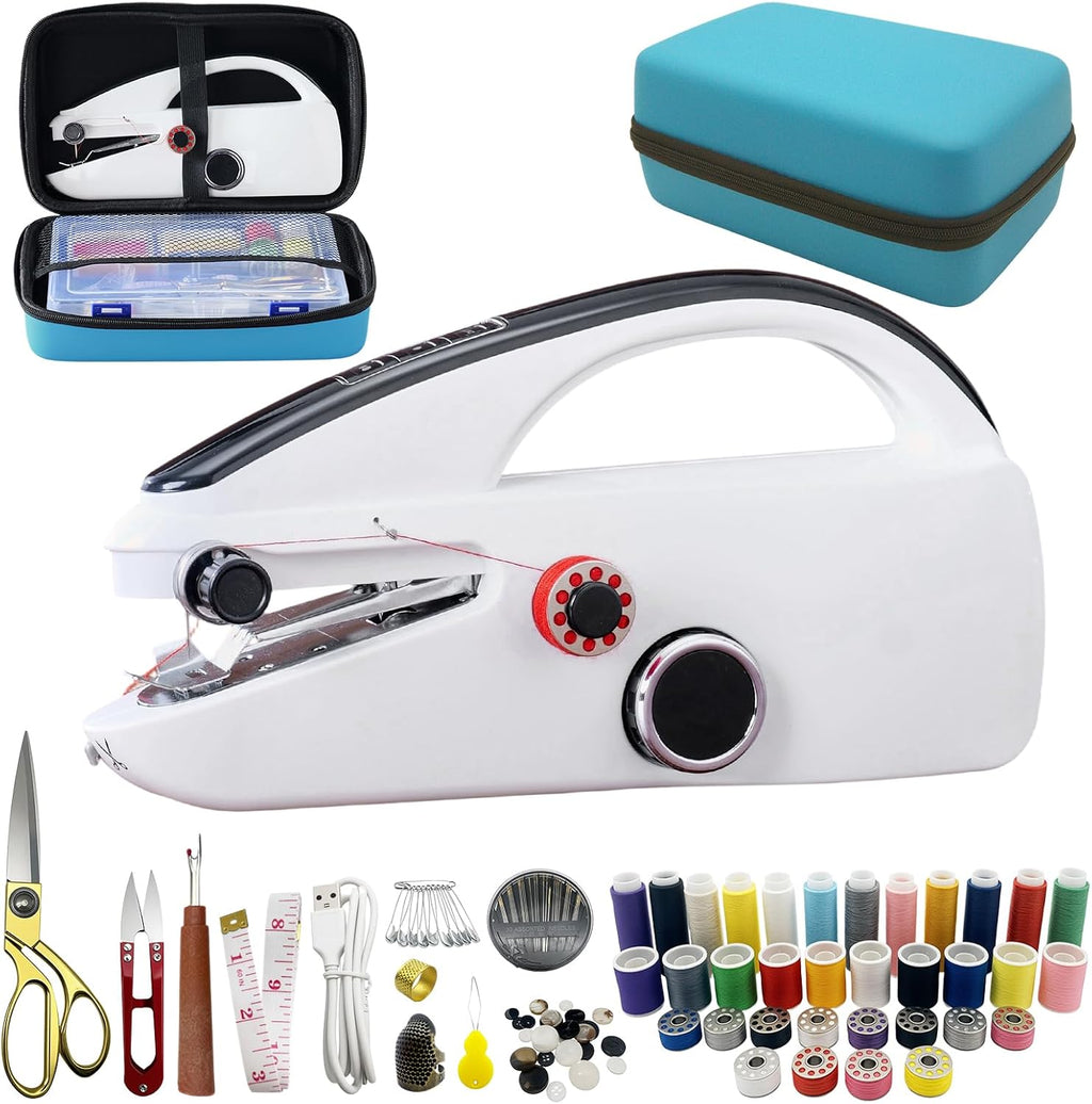 Handheld Sewing Machine Heavy Duty, with Blue Leather Storage Case and