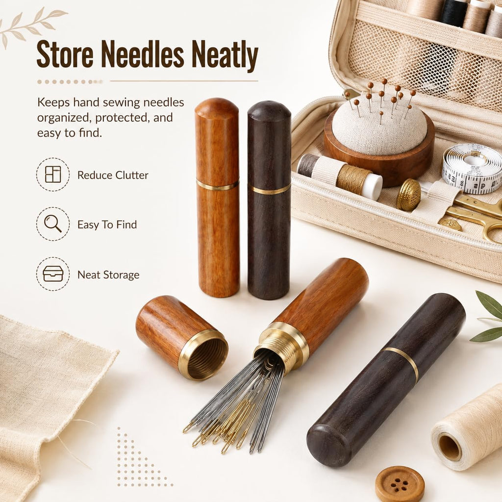 16 PCS Wooden Needle Case, Sewing Needle Holder Tube, Portable Needle