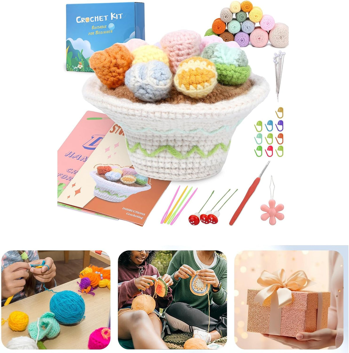 ATRYG Succulents Plant Set Beginner Crochet Knitting Supplies