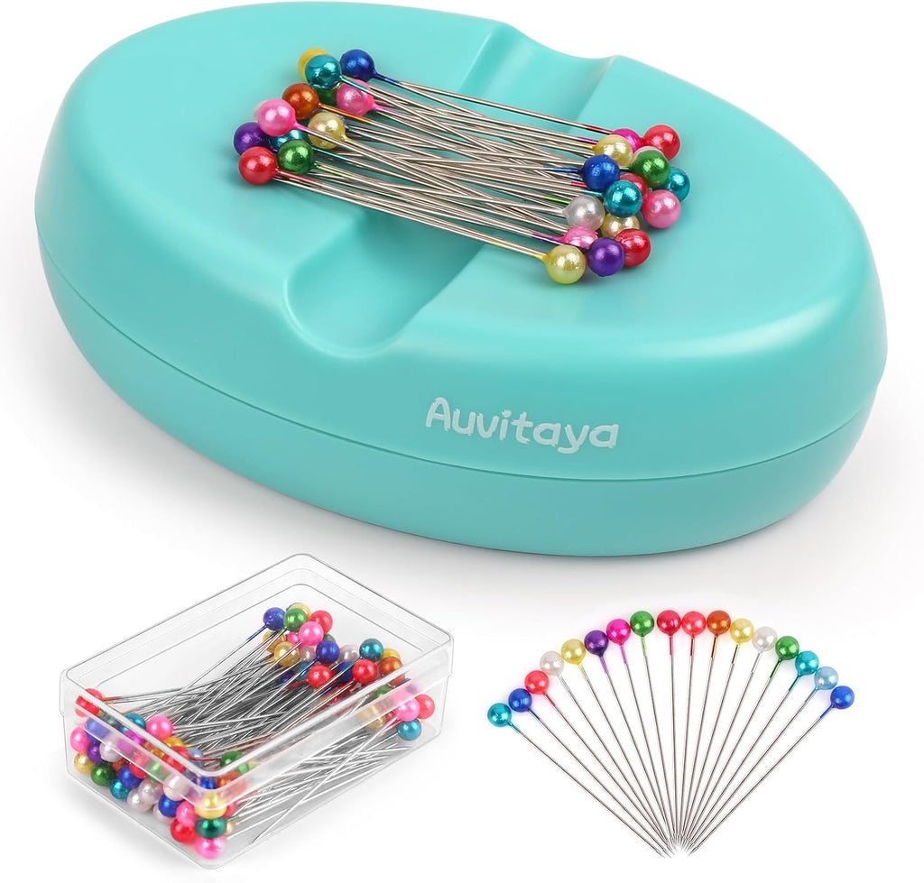 Auvitaya Magnetic Pin Cushion with 100 Pcs Ball Head Sewing Straight