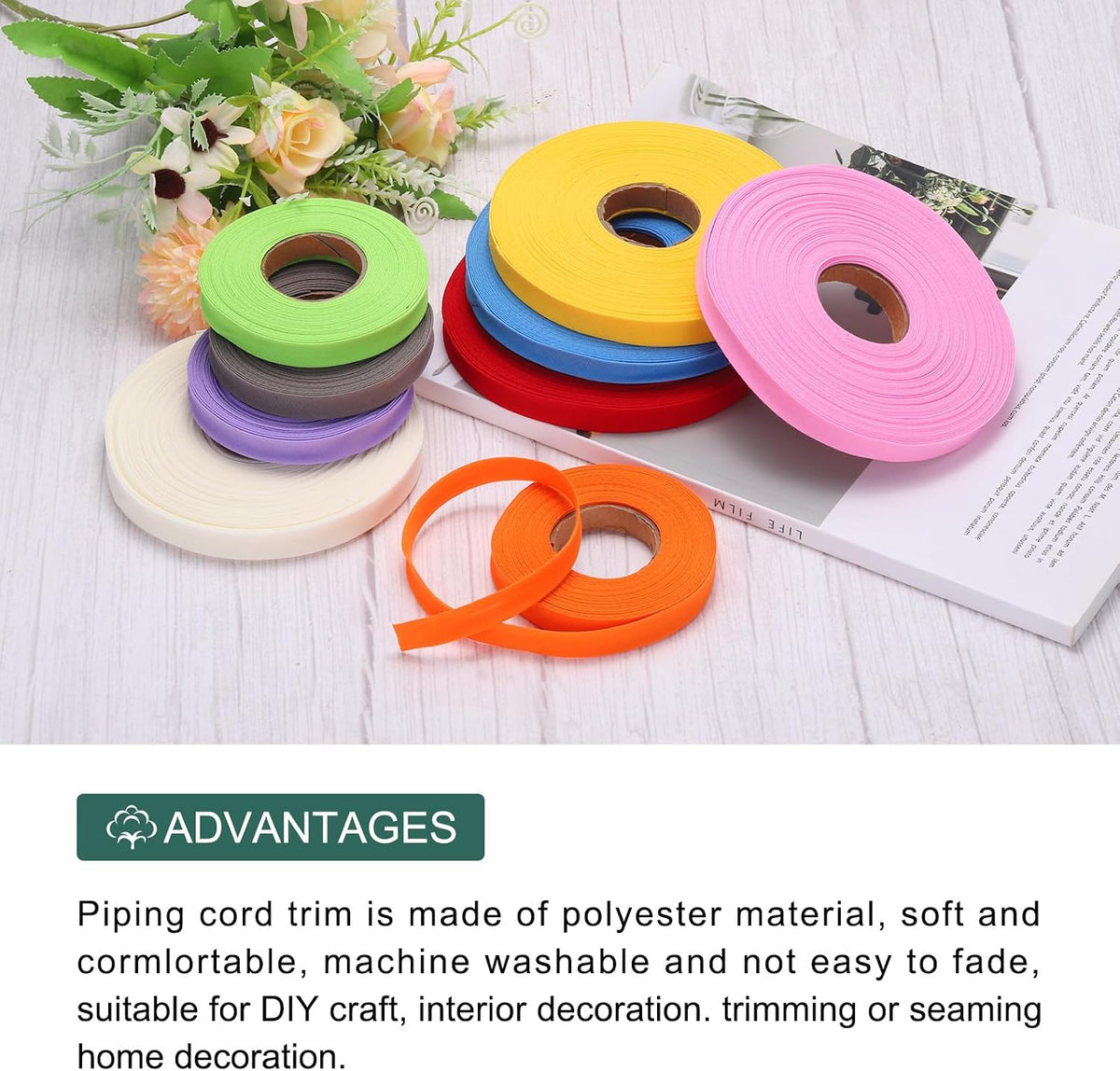 MECCANIXITY 1/2 Inch Single Fold Bias Tape Polyester, Black 25 Yards
