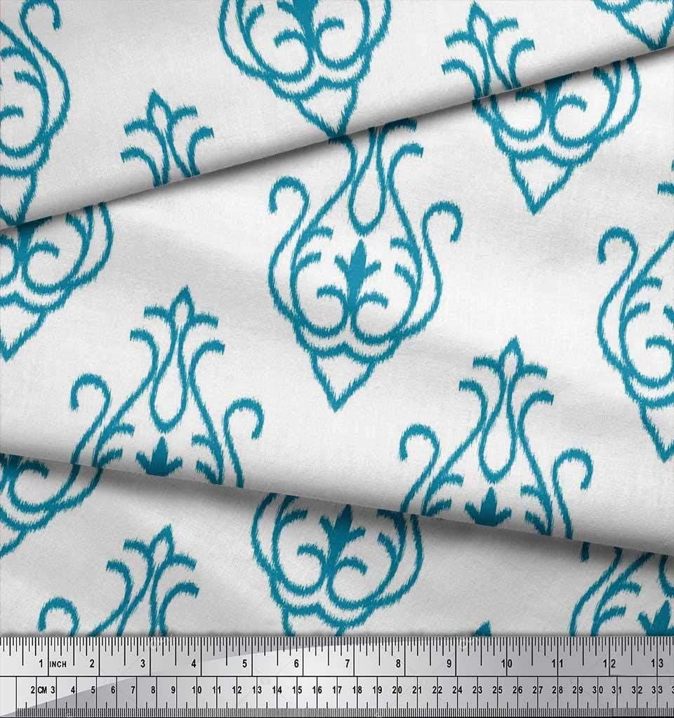 Soimoi Cotton Canvas Fabric Damask Ikat Print Fabric by Yard 56 Inch