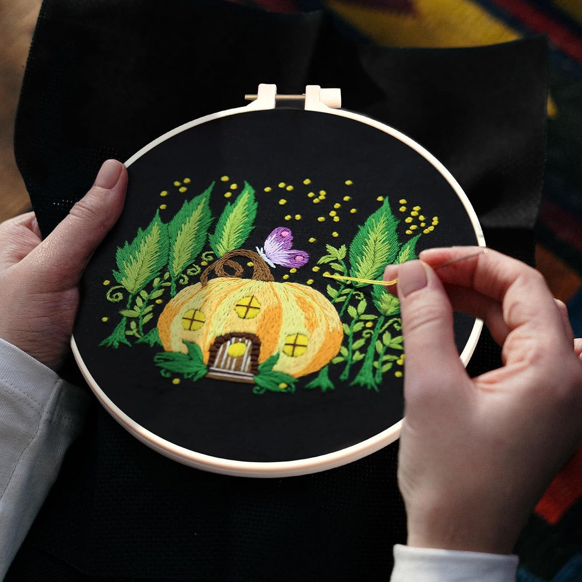 ERKOON 5 Sets Embroidery Kit for Beginners Adult Mushroom Cross Stitch