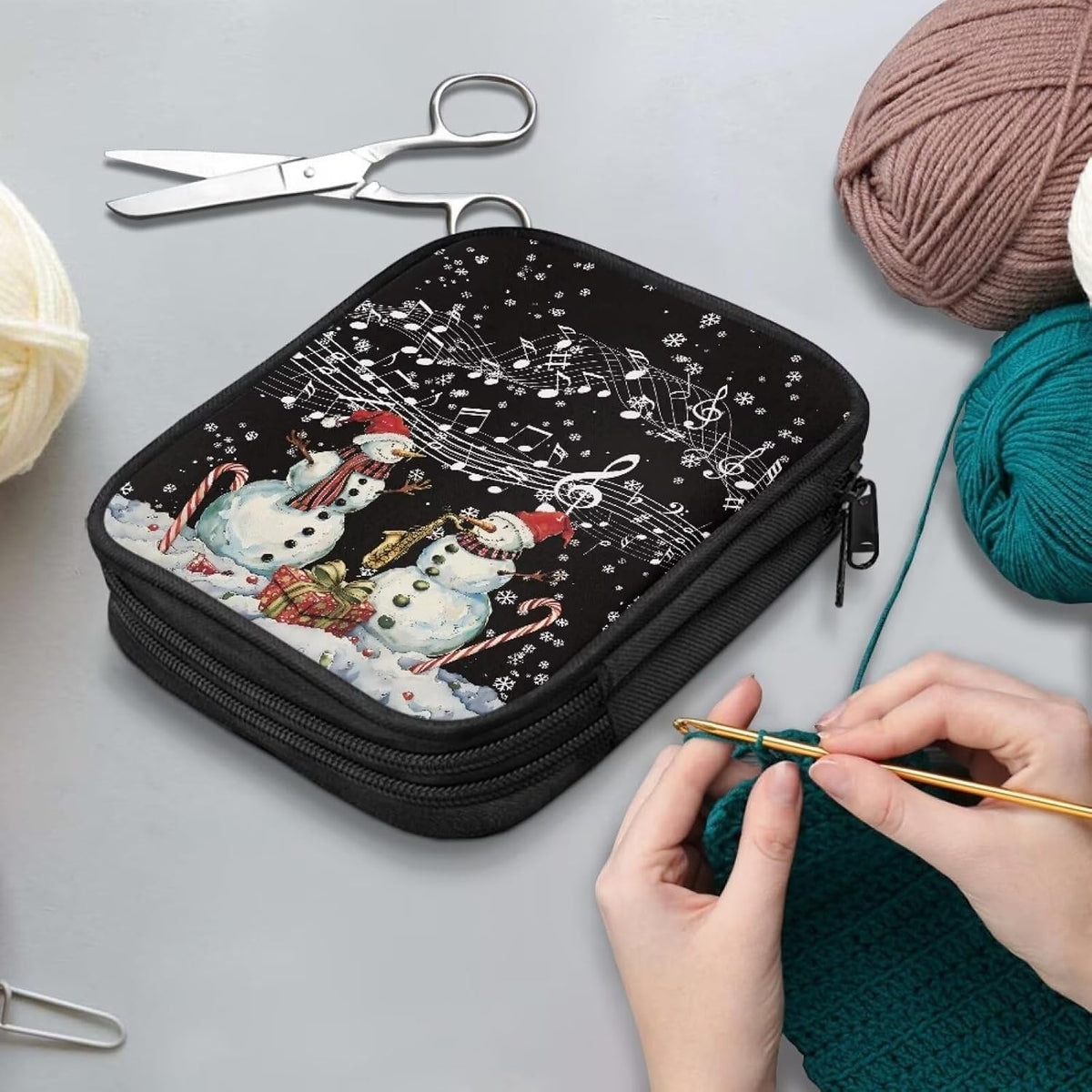 Goronwyfloyd Snowman Notes Crochet Needle Case Crochet Hook Organizer
