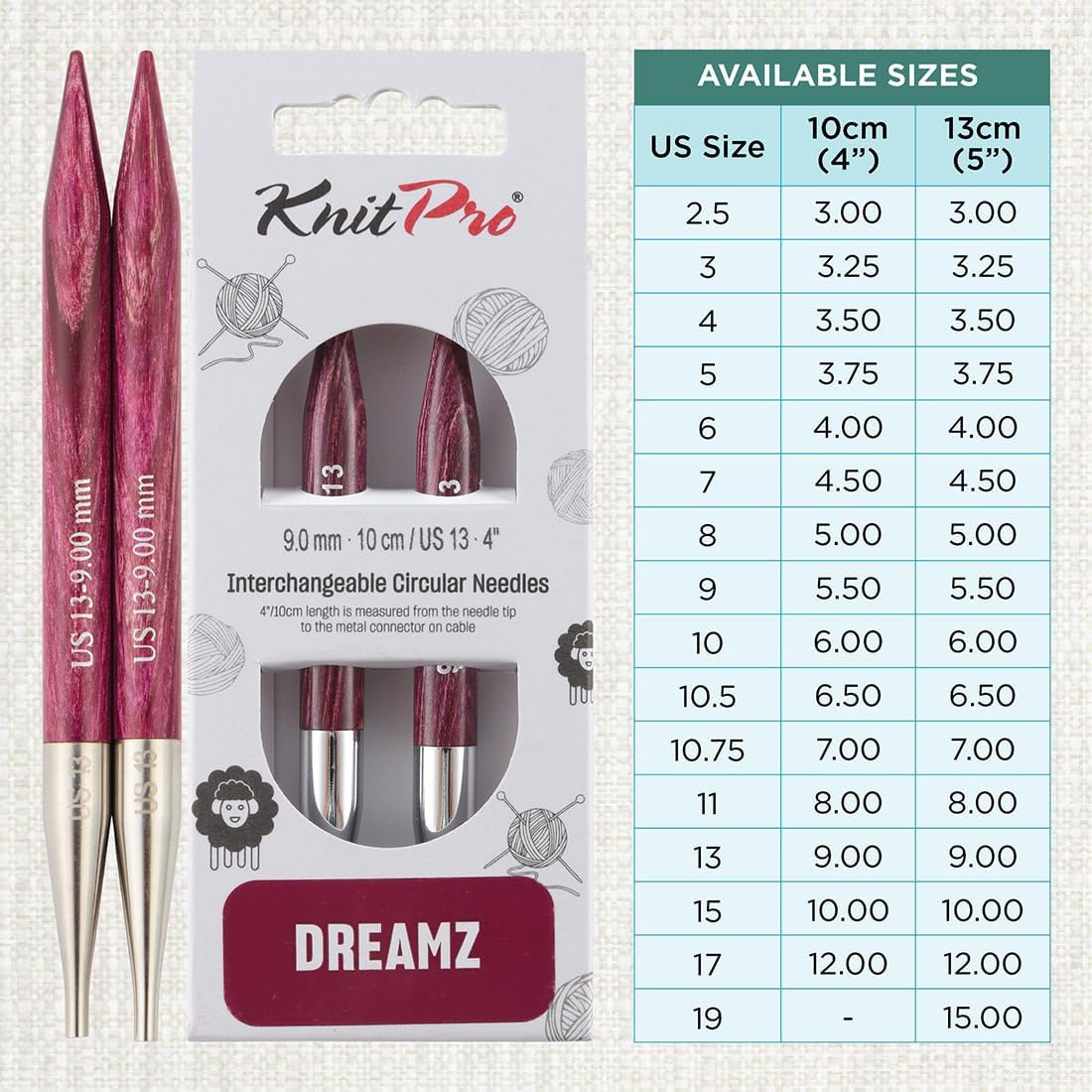 KnitPro Dreamz Interchangeable Circular Needles 4" (10cm) | US Size 13