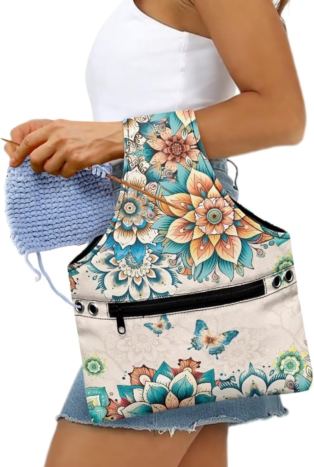 Viewamoon Western Mandala Flower Sewing Kit Storage Bag with Handles