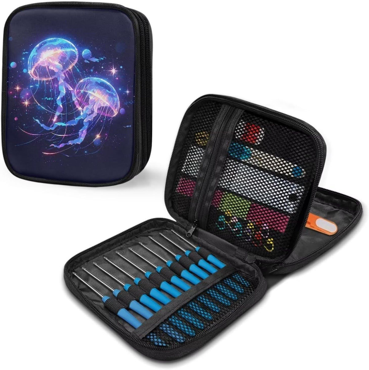 Xsehusvy Jellyfish Crochet Hook Case Empty Square Travel Storage Bags