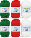 LIHAO Christmas Yarn for Crochet and Knitting, 6 Skeins, Red, Green