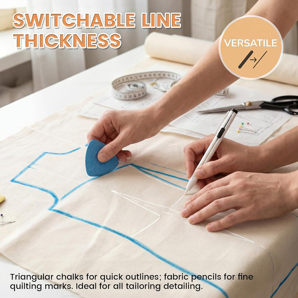 38 Piece Tailors Chalk & Fabric Pencil Set, Refillable Mechanical