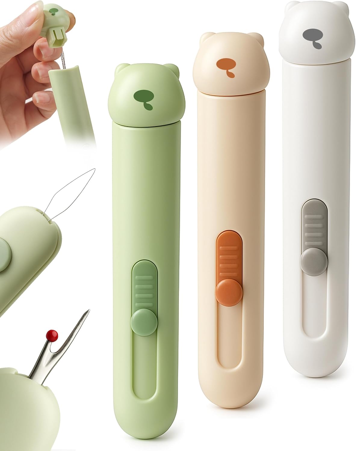 3 in 1 Automatic Needle Threader & Seam Ripper Tool with Storage, 3PCS