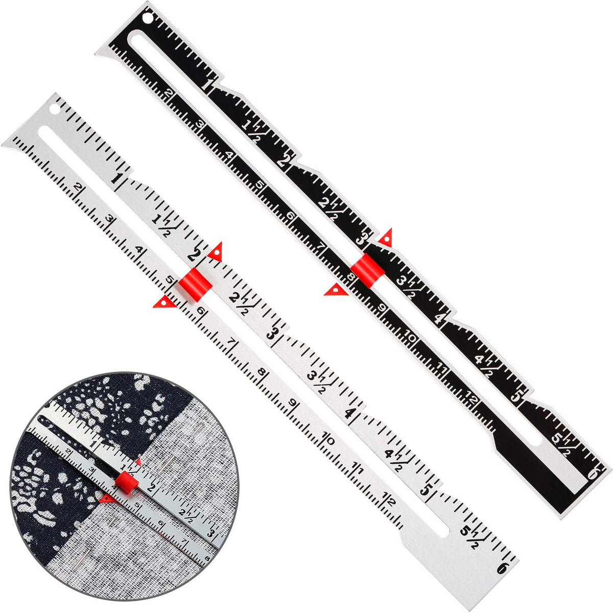 Frienda 2 Pcs Sewing Ruler Seam Gauge Metal Sliding Measuring Tool