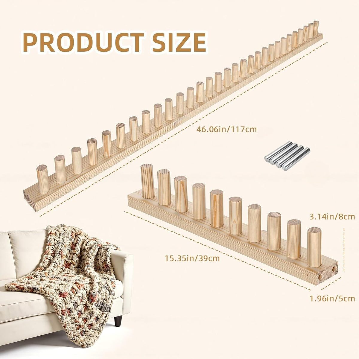 ARTACE 46" Chunky Blanket Loom, Large Adjustable Wooden Loom Frame