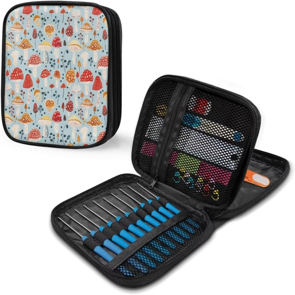 Hechitok Mushroom Blue Crochet Hook Case Empty Zipper Bags Organizer