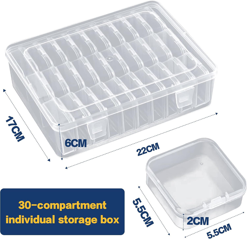 1 Large Box & 30-Grid Transparent Plastic Bead Organizer (Hinged Lid)