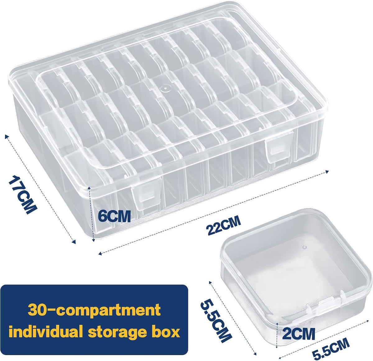 1 Large Box & 30-Grid Transparent Plastic Bead Organizer (Hinged Lid)