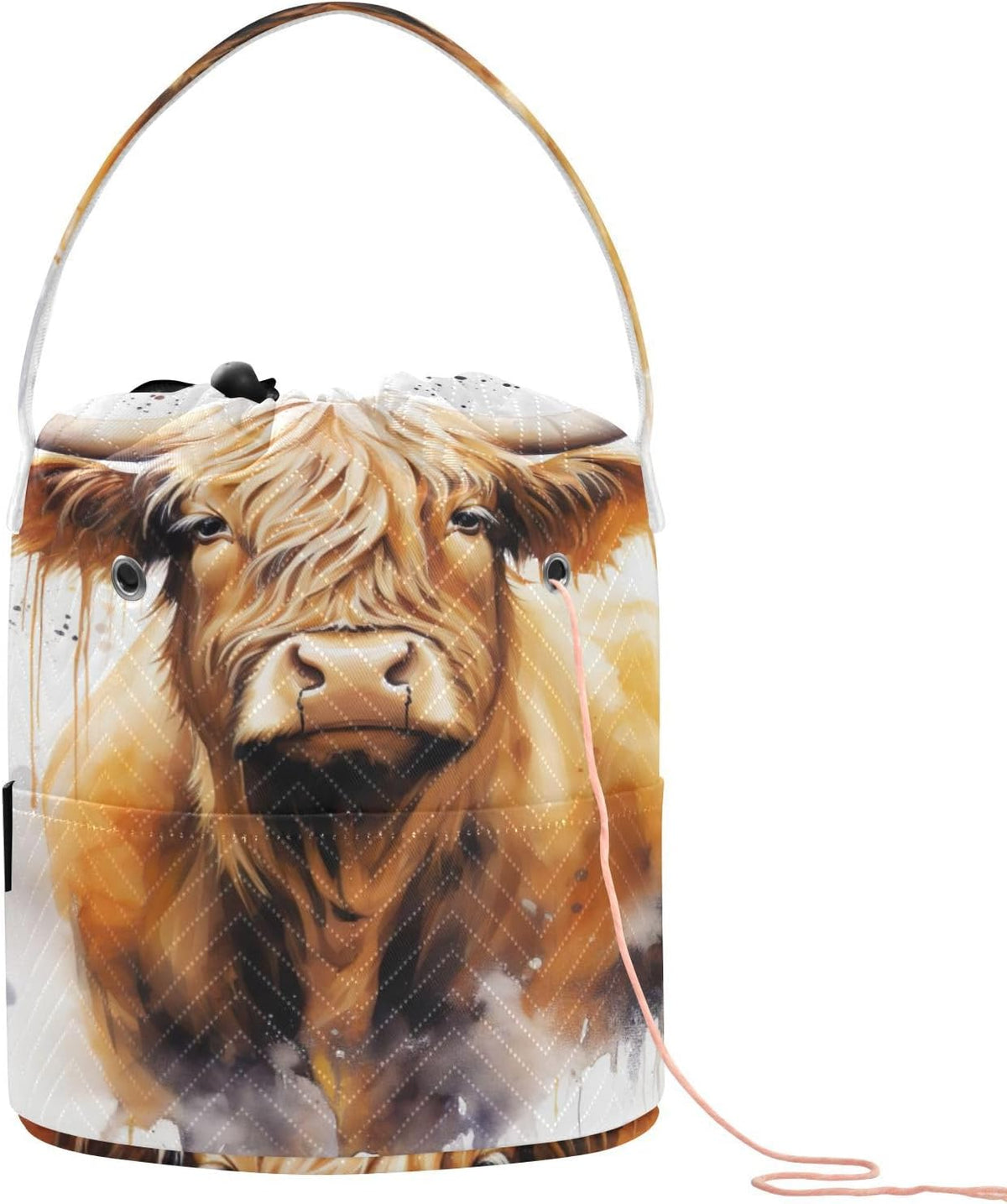 WELLDAY Highland Cow Portrait Crochet Bag Knitting Bag Yarn Storage
