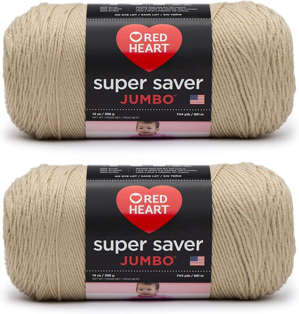 Red Heart Super Saver Jumbo Yarn for Crocheting, Buff, 2-Pack