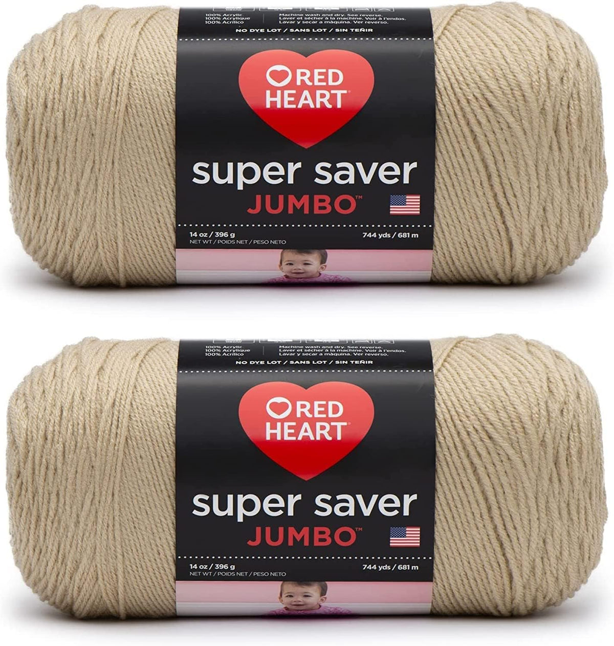 Red Heart Super Saver Jumbo Yarn for Crocheting, Buff, 2-Pack