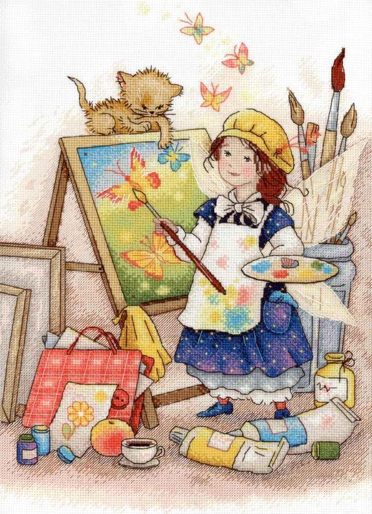in The Studio Counted Cross-Stitch kit on Aida 14 Count Canvas. Bird