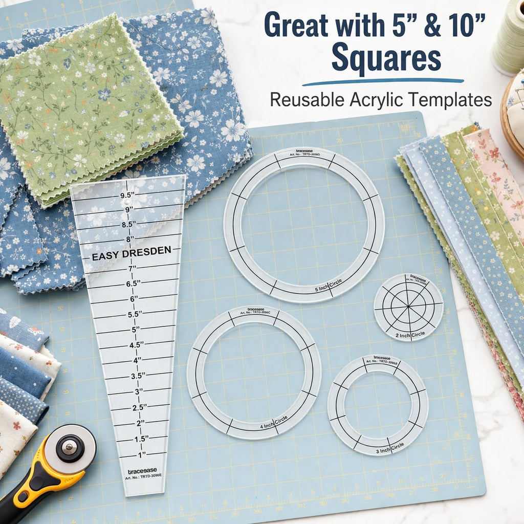 Traceease 5 Pcs Clear 4mm Acrylic Quilting Template Ruler Set, 10 Inch