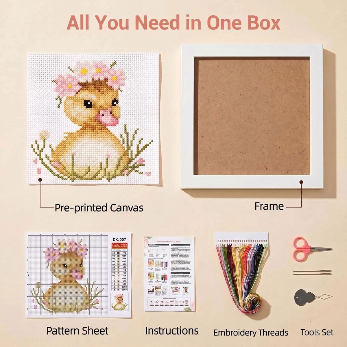 Cute Duck Stamped Cross Stitch Kits for Beginners Adults with Framed