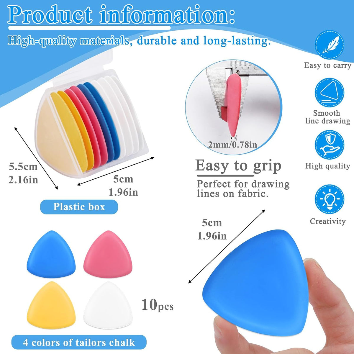 IMZAY 10 Pcs Triangle Tailors Chalk Set, Fabric Marking Chalk for