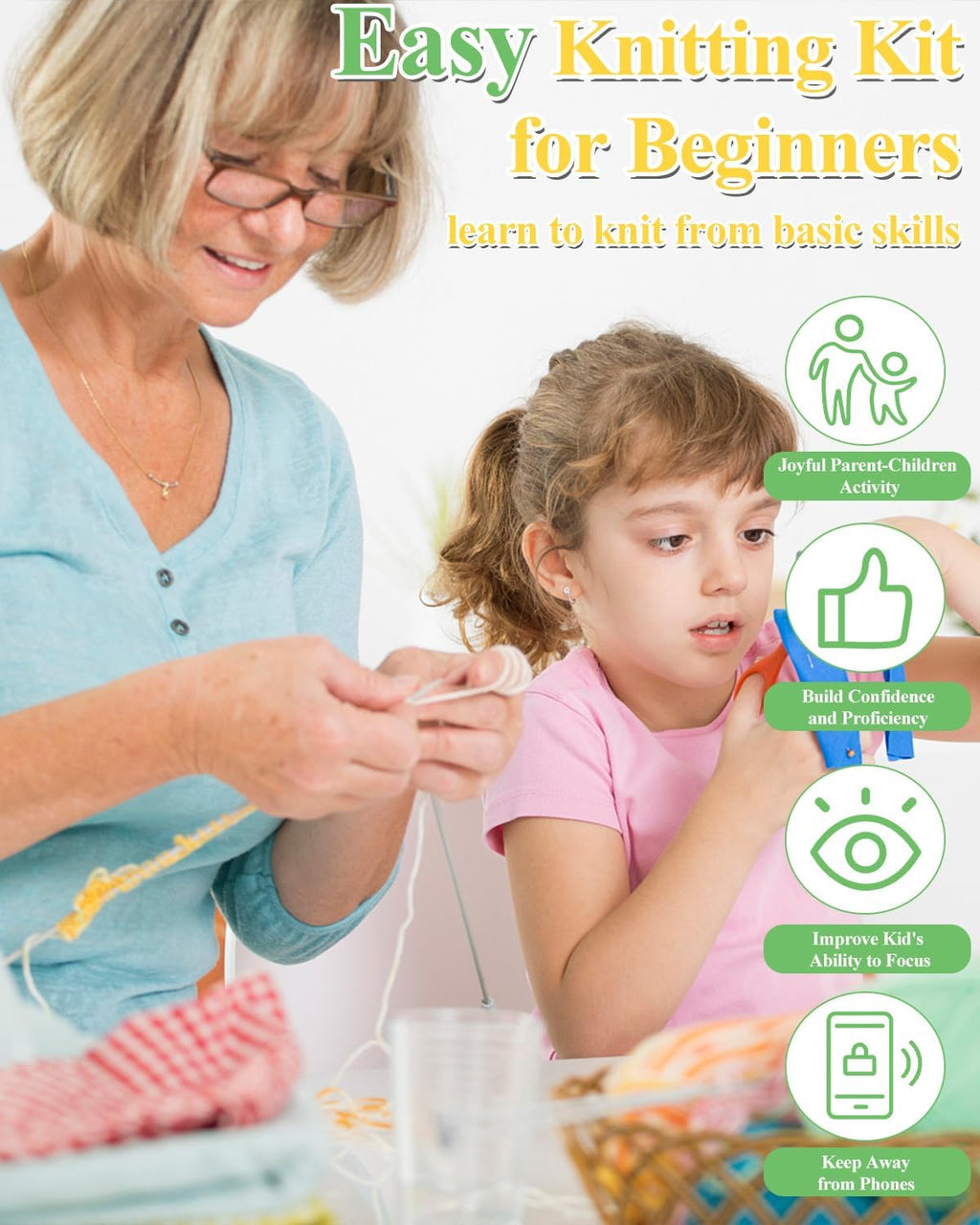 Aeelike Knitting Kit for Beginner Adult, Easy Dishcloth Knit Set