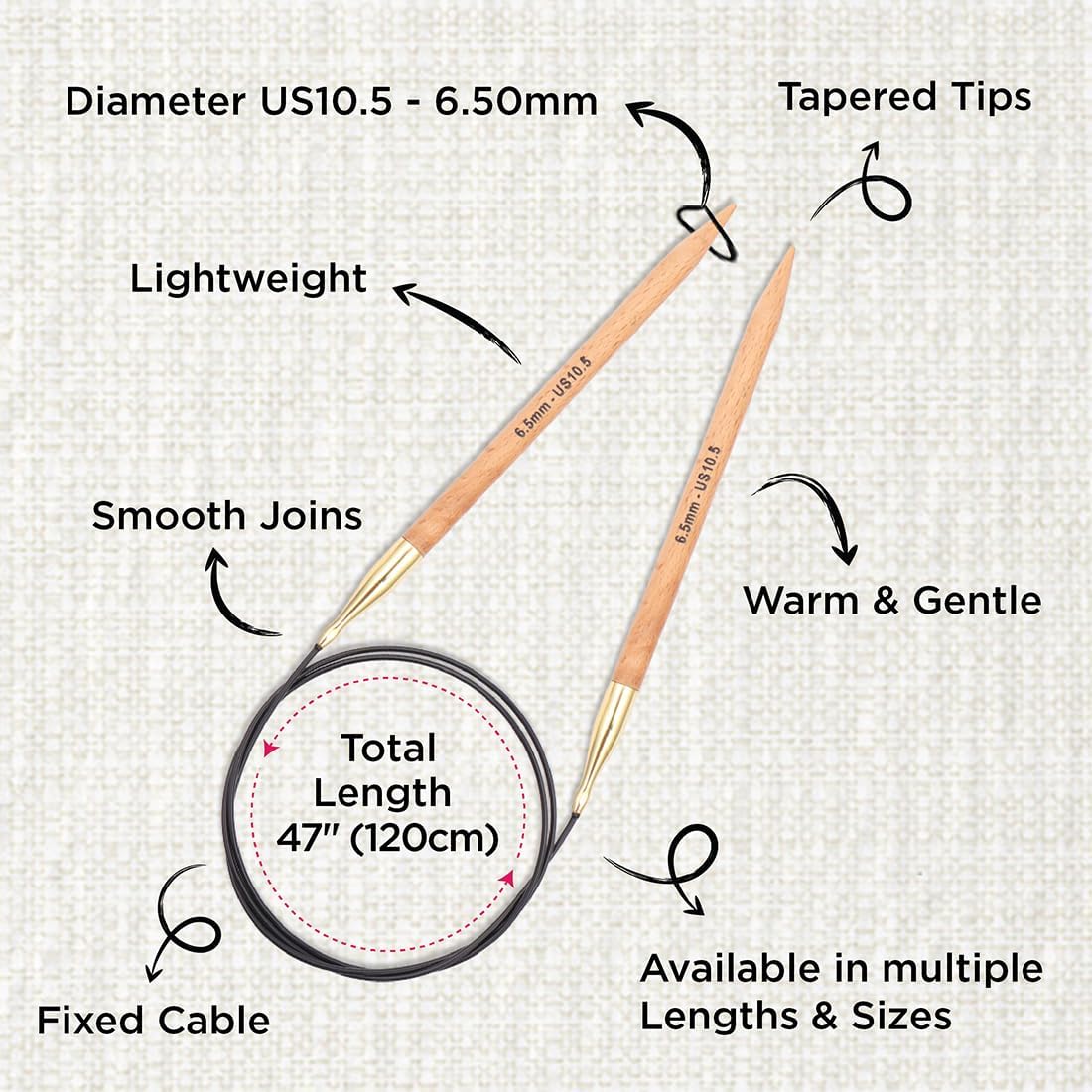 KnitPro Basix Beech Fixed Circular Needles 47" (120cm) | US Size 10.5