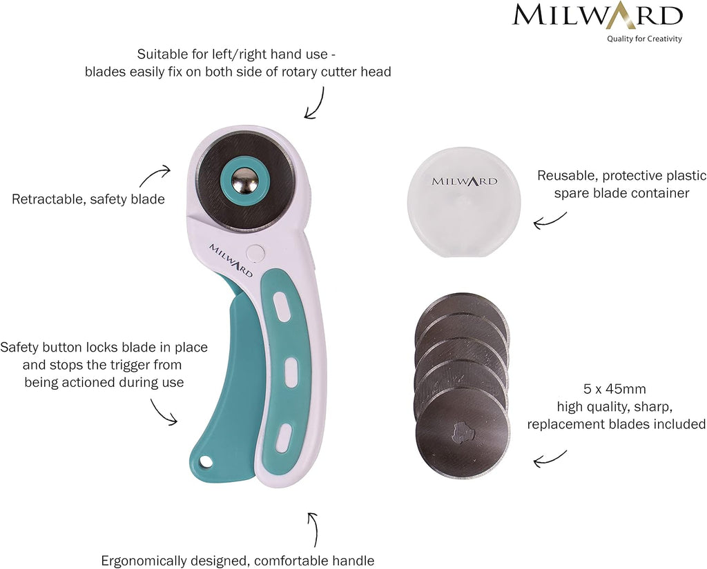 Milward 45 mm Rotary Cutter for Fabric - Fabric Cutter with 5