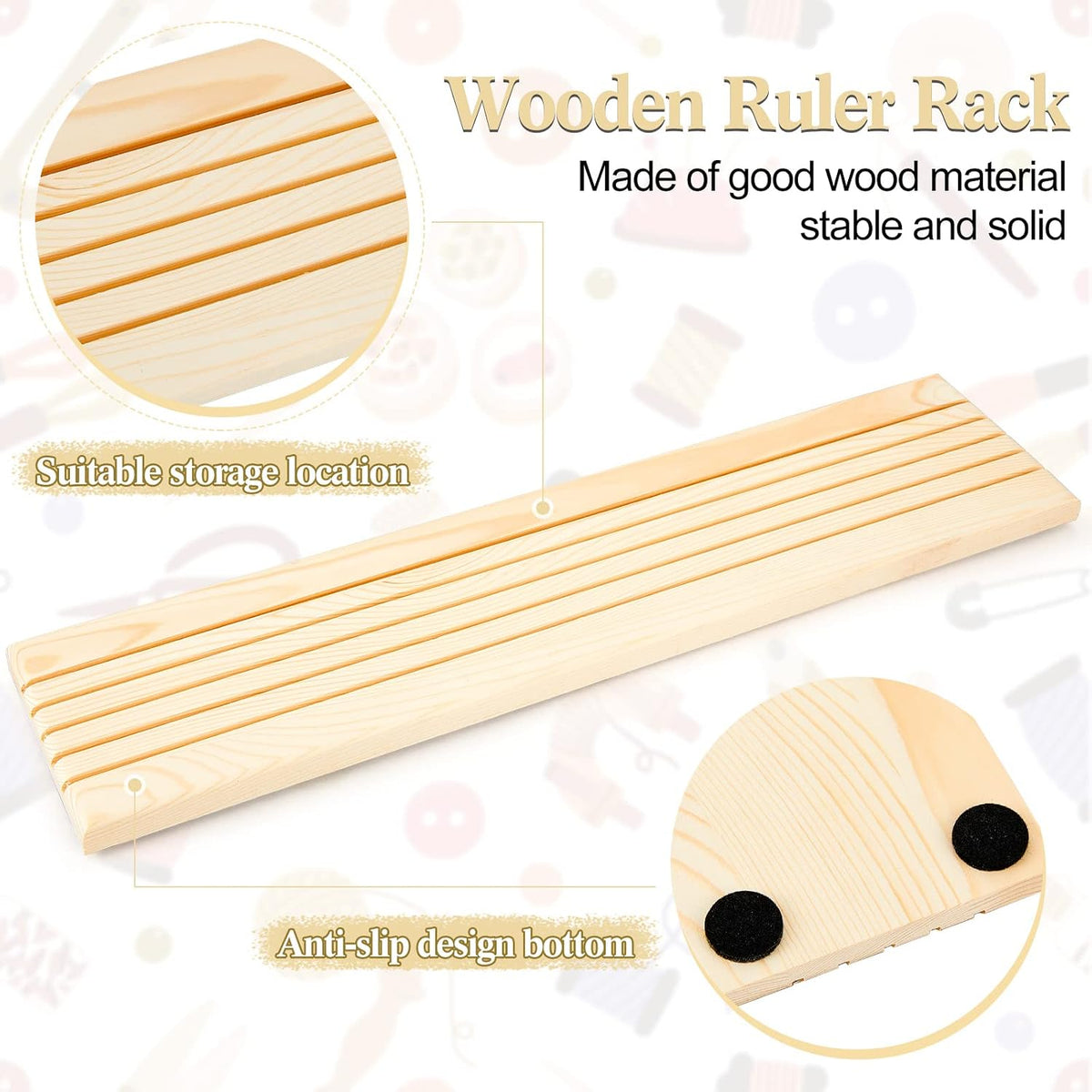 2 Piece Wooden Quilting Ruler Holder Organizer 17 Inch 5 Slot Grids