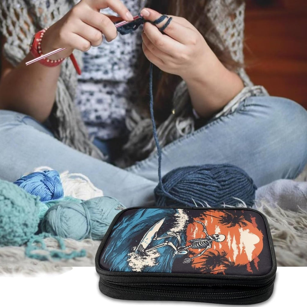 Xsehusvy Skull Palm Tree Empty Crochet Hook Case Wear Resistant Fabric