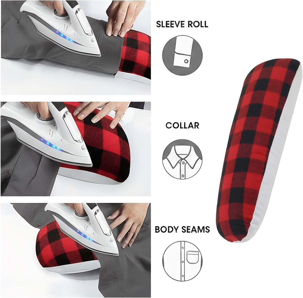 Nobirise Seam Roll Pressing Pad, Red Black Plaid Tailors Ironing Ham